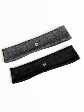 (2) Lululemon Athletica Fly Away Tamer Headbands - Black & Heathered Gray